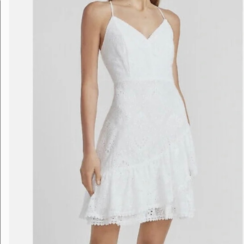 EXPRESS EYELET LACE RUFFLE HEM CAMI MINI DRESS XS